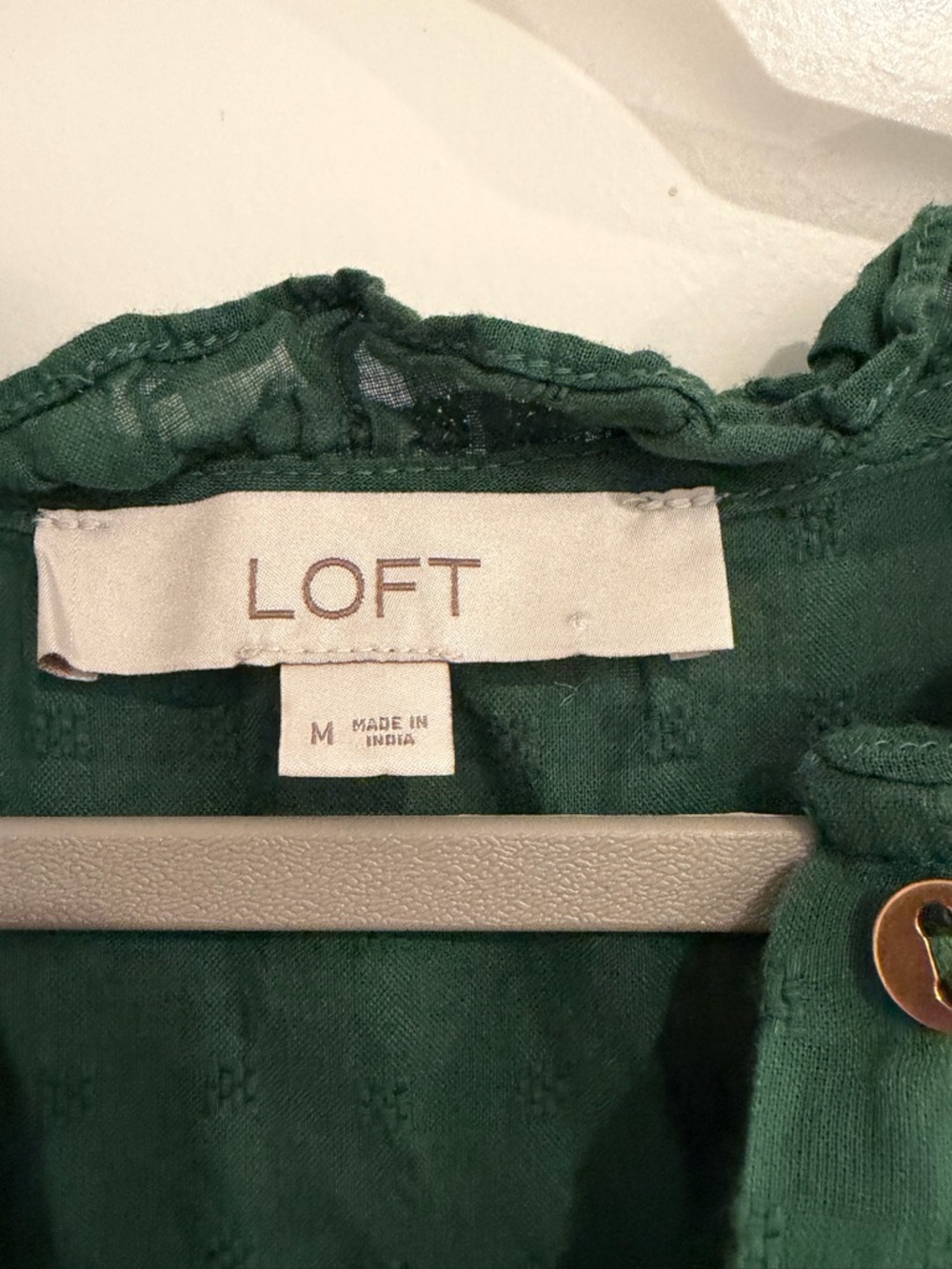 LOFT Emerald Green Ruffle-Trim Button-Front Top - Picture 2 of 4